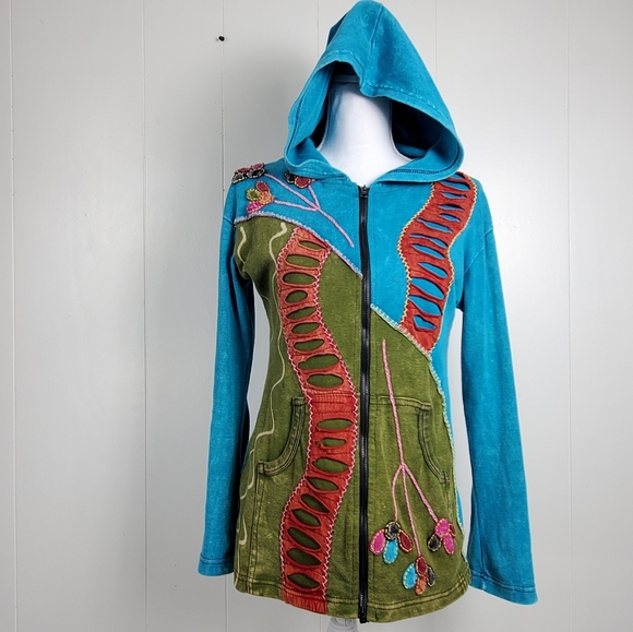 Hippie festival zip front hooded jacket - Picture 2 of 12